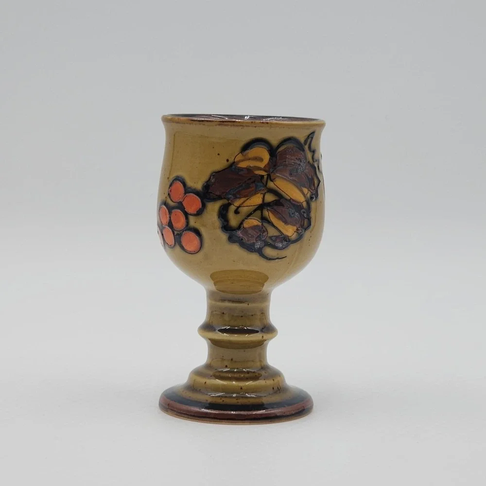 Vintage Otagiri Hand Painted Stoneware Goblet Orange Grapes Leaf Vine Pedestal
